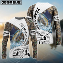 Maxcorners Marlin Fishing Camo Fisher Sun Protection Personalized Name, Team Name Long Sleeve Shirt