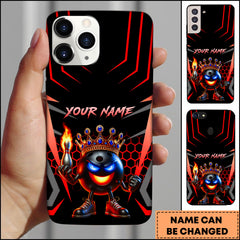 Maxcorners Bowling Fire King Crown Character Red Hexagon Personalized Name Phone Case