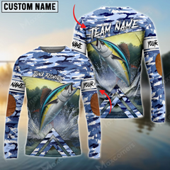 Maxcorners Tuna Fishing Elbow Patch Pattern Personalized Name, Team Name 3D Long Sleeve Shirt