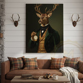 Maxcorners Vintage Deer Gentleman with Gold Pocket Watch in Dark Green Suit Wrapped Canvas Wall Art