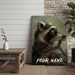 Maxcorners Moody Raccoon Portrait Smoking Cigarette Dark Oil Painting Personalized Canvas Wall Art