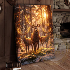Maxcorners Illuminated Deer Herd Canvas - Enchanted Forest Glow Print