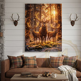 Maxcorners Illuminated Deer Herd Canvas - Enchanted Forest Glow Print