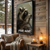 Maxcorners Moody Raccoon Portrait Smoking Cigarette Dark Oil Painting Personalized Canvas Wall Art