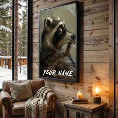 Maxcorners Moody Raccoon Portrait Smoking Cigarette Dark Oil Painting Personalized Canvas Wall Art