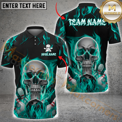 Maxcorners Flaming Skull Bowling Jersey Multicolor Options Personalized Name, Team Name 3D Polo Shirt