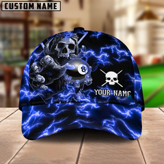 Maxcorners Billiard Ball 8 Skull Fire Personalized Name 3D Cap (4 Colors)