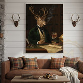 Maxcorners Aristocrat Deer Scholar with Whiskey and Cigar in Victorian Library Wrapped Canvas Wall Art