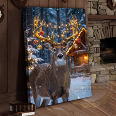 Maxcorners Christmas Deer Canvas Wall Art - Holiday Decorated Antler Print