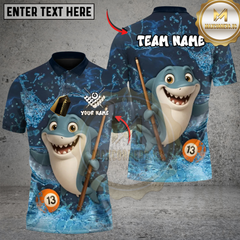 Maxcorners Billiards Lucky Break Shark Ball-13 Custom Polo Team Shirt