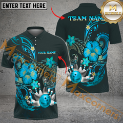 Maxcorners Ball And Pins Flower Pattern Premium Bowling Jersey Multicolor Option Customized Name, Team Name 3D Polo Shirt