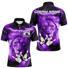 Maxcorners Personalized Purple Lightning Thunder Storm Lion Bowling Shirts For Men Custom Bowling Team Jerseys LM054