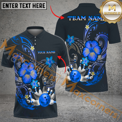 Maxcorners Ball And Pins Flower Pattern Premium Bowling Jersey Multicolor Option Customized Name, Team Name 3D Polo Shirt