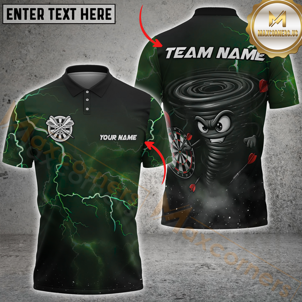 Maxcorners Darts Funny Thunder Lightning Tornado Multicolor Option Customized Name, Team Name 3D Polo Shirt
