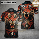 Maxcorners Billiard Shirts Tiger 8-Ball Billiards Fierce Design Multicolor Options Personalized Name, Team Name 3D Shirt (4 Colors)