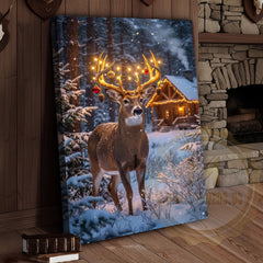 Maxcorners Winter Deer Canvas - Festive Ornament String Lights Decor