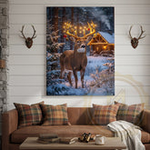 Maxcorners Winter Deer Canvas - Festive Ornament String Lights Decor