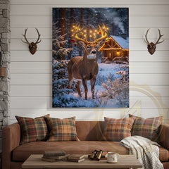 Maxcorners Winter Deer Canvas - Festive Ornament String Lights Decor