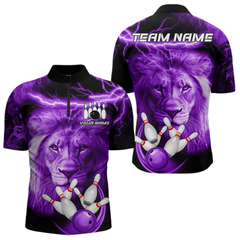 Maxcorners Personalized Purple Lightning Thunder Storm Lion Bowling Shirts For Men Custom Bowling Team Jerseys LM054