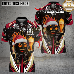 Maxcorners Bowling Santa Fire Strike With Beer Multicolor Customized Name, Team Name 3D Shirts
