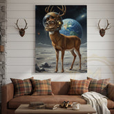 Maxcorners Astronaut Deer Standing on the Moon with Earth in Background Wrapped Canvas Wall Art