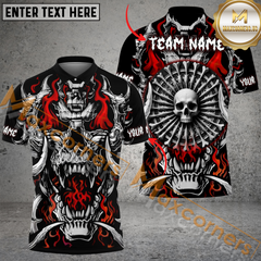 Maxcorners Skull Flame Bone Dartboard Darts Jersey Multicolor Option Customized Name, Team Name 3D Polo Shirt