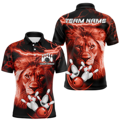 Maxcorners Personalized Red Lightning Thunder Storm Lion Bowling Shirts For Men Custom Bowling Team Jerseys LM054