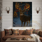 Maxcorners Holiday Stag Canvas Art - Snowy Christmas Cabin Scene