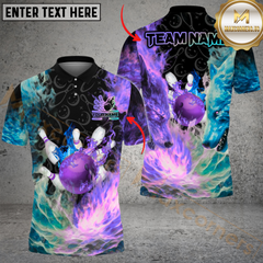 Maxcorners Bowling Flame And Ice Multicolor Personalized Name, Team Name 3D Unisex Shirt