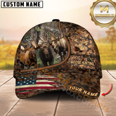 Maxcorners Moose Hunting Camo With American Flag Personalized Hat 3D Printed Multicolor | Brown