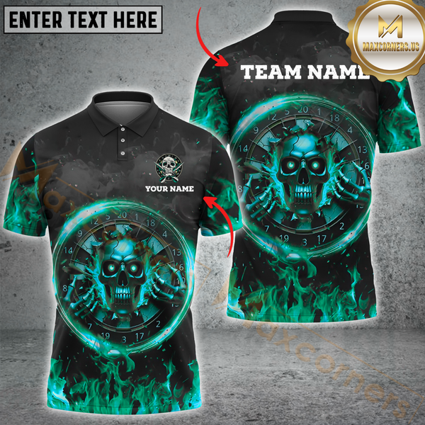 Maxcorners Darts Skull Fire Flame Multicolor Options Personalized Name, Team Name 3D Shirt