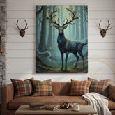 Maxcorners Magical Blue Deer with Glowing Antlers and Forest Fireflies Wrapped Canvas Wall Art