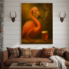Maxcorners Flamingo Beer and Cigar 3D Wrapped Canvas
