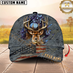 Maxcorners Whitetail Buck Patriotic Personalized Hat 3D Printed Multicolor