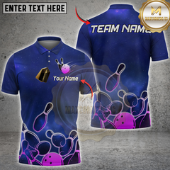 Maxcorners Galaxy Bowling Strike Multicolor Customized Name, Team Name 3D Shirt