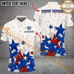 Maxcorners Golf Premium American Flag Stars Multicolor Option Customized Name, Team Name 3D Polo Shirt