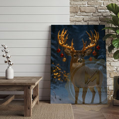 Maxcorners Magical Christmas Deer Canvas - Golden Bokeh Winter Print