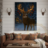 Maxcorners Magical Christmas Deer Canvas - Golden Bokeh Winter Print
