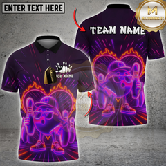 Maxcorners Neon Cool Bowling Multicolor Customized Name, Team Name 3D Shirts