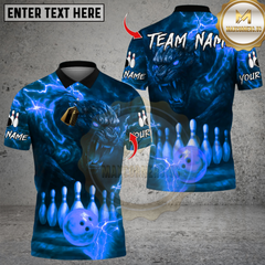 Maxcorners Black Panther Lightning Bowling Multicolor Customized Name, Team Name 3D Shirts