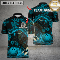 Maxcorners Bowling Fire Muscle Bull Multicolor Customized Name Team Name 3D Shirts