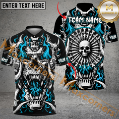 Maxcorners Skull Flame Bone Dartboard Darts Jersey Multicolor Option Customized Name, Team Name 3D Polo Shirt