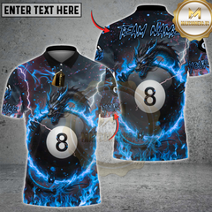Maxcorners Billiards Flame Dragon & 8-Ball Multicolor Customized Name, Team Name 3D Shirt