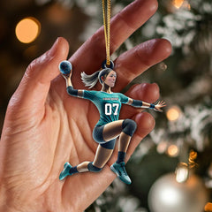 Maxcorners Custom Name and Number Woman Handball Ornament, Handball Lover Christmas Gift 2D Flat LM2111