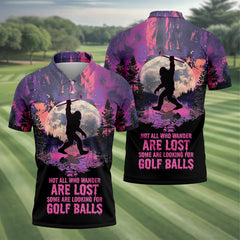 Maxcorners Not All Who Wander Are Lost Bigfoot Custom Men's Golf Polo Shirt, Funny Golf Shirt, Gift For Golfers