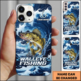 Maxcorners Walleye Fishing Blue Water Wave Premium Style Sport Personalized Name Phone Case