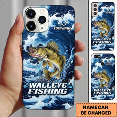 Maxcorners Walleye Fishing Blue Water Wave Premium Style Sport Personalized Name Phone Case