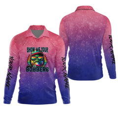 Maxcorners Show Me Your Bobbers Shirt, Pink Purple Neon Men Fishing Shirt, Funny Fishing Shirt, SPF Shirt