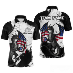 Maxcorners Black & White Polo Bowling Team Jersey Custom American Dragon Bowling Shirt for Men And Women LM014