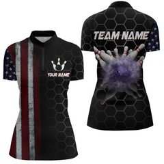 Maxcorners Custom American Bowling Polo Shirt Patriotic Bowling Jersey for Men Women